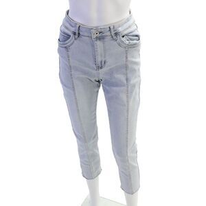 Coco Y Club Women's Midrise Rhinestone Straight Leg Light Wash Jean Pants Size 4